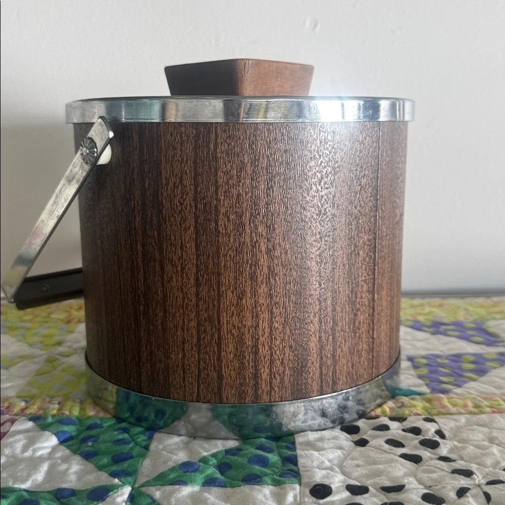 VINTAGE 60s/70s Mid Century KROMEX Walnut & Chrome Steel Ice Bucket, Butter Dish
